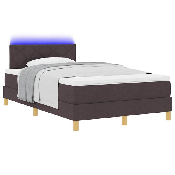 vidaXL LED Boxspringbett mit Matratze Dunkelbraun 120 x 200 cm Stoff