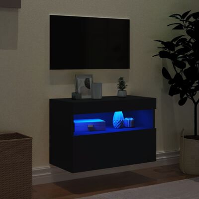 vidaXL TV-Wandschrank mit LED-Leuchten Schwarz 60x30x40 cm