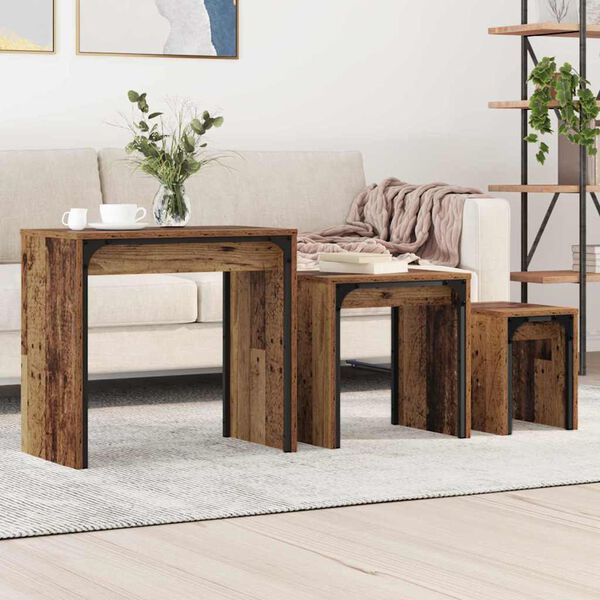 vidaXL Couchtisch 3 pcs Altholz Holzwerkstoff