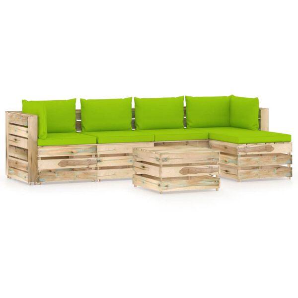 vidaXL 6-tlg. Garten-Lounge-Set mit Kissen Gr&uuml;n Impr&auml;gniertes Holz