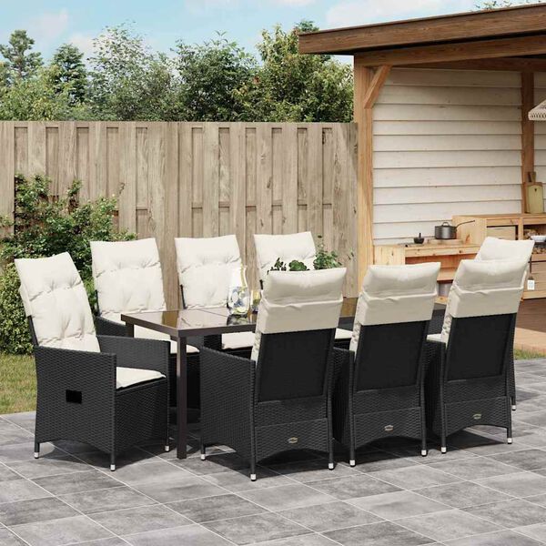 vidaXL Garten Essgruppe mit Kissen 9 pcs Schwarz Poly-Rattan