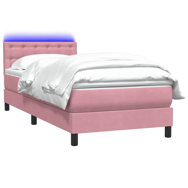 vidaXL Boxspringbett mit Matratze & LED Rosa 90x210 cm Samt