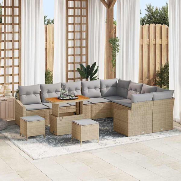 vidaXL Gartensofa-set mit Kissen 12 pcs Beige Poly-Rattan