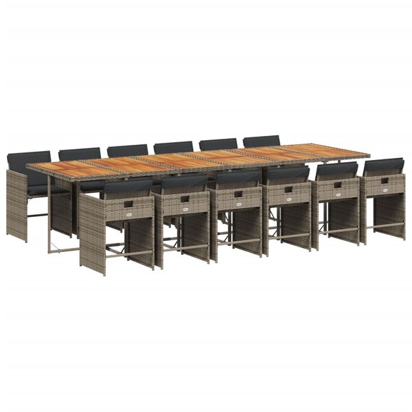 vidaXL 13-tlg. Garten-Essgruppe mit Kissen Grau Poly Rattan