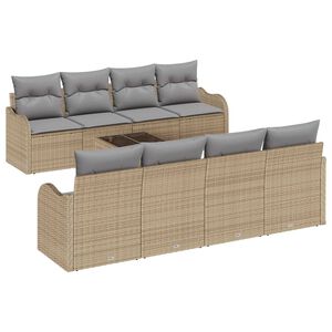 vidaXL Garten-Sofa-Set mit Kissen mit Speicher 9 pcs Beige und Grau