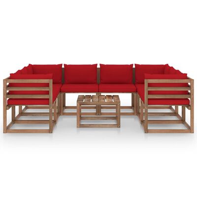 vidaXL 9-tlg. Garten-Lounge-Set mit Kissen in Rot