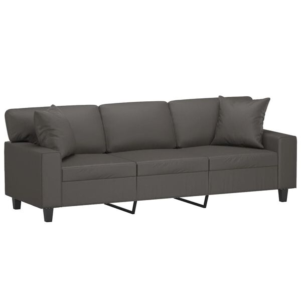 vidaXL 3-Sitzer-Sofa mit Kissen Grau 180 cm Kunstleder