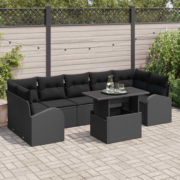 vidaXL Gartensofa-set mit Kissen mit Kissen 8 pcs Schwarz Poly Rattan