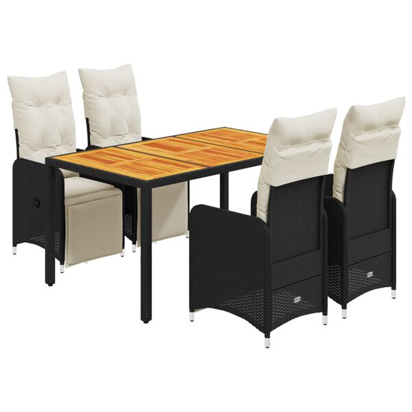vidaXL 5-tlg. Garten-Bistro-Set mit Kissen Schwarz Poly Rattan