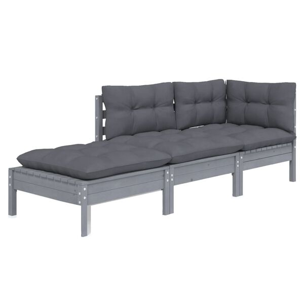vidaXL 3-tlg. Garten-Lounge-Set mit Kissen Massivholz Kiefer