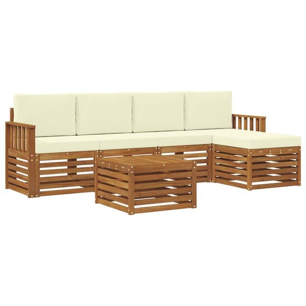 vidaXL Outdoor-Sofagarnitur 6 pcs Natur und Creme Massivholz Akazie