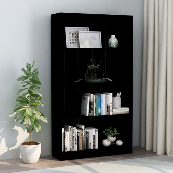 vidaXL B&uuml;cherregal 4 F&auml;cher Hochglanz-Schwarz 80x24x142 Holzwerkstoff