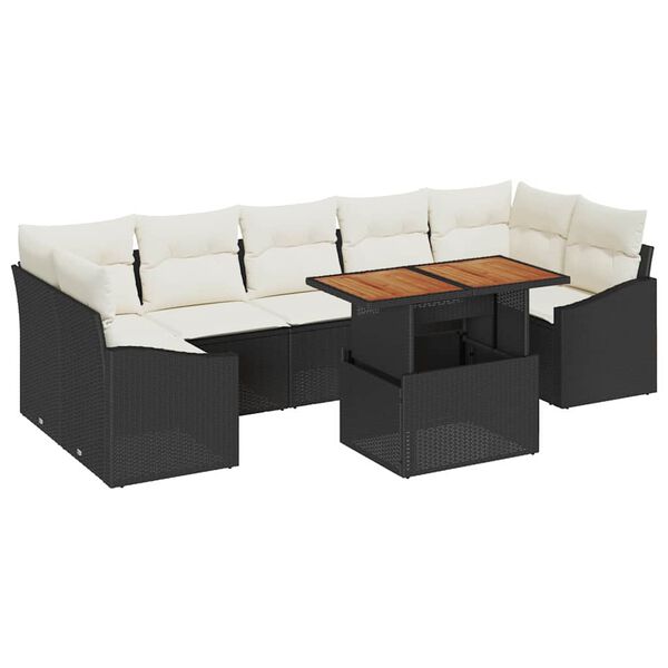 vidaXL Garten-Sofa-Set mit Kissen mit Speicher 8 pcs Schwarz und Beige