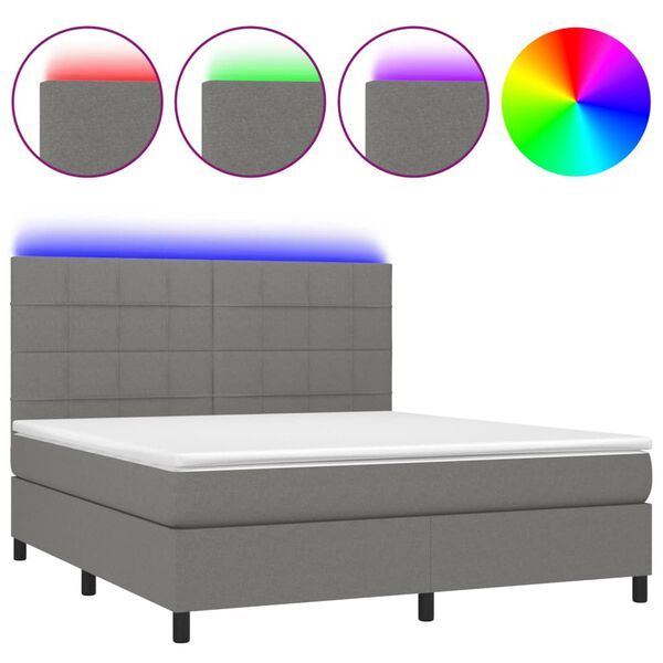vidaXL Boxspringbett mit Matratze & LED Dunkelgrau 180x200 cm Stoff