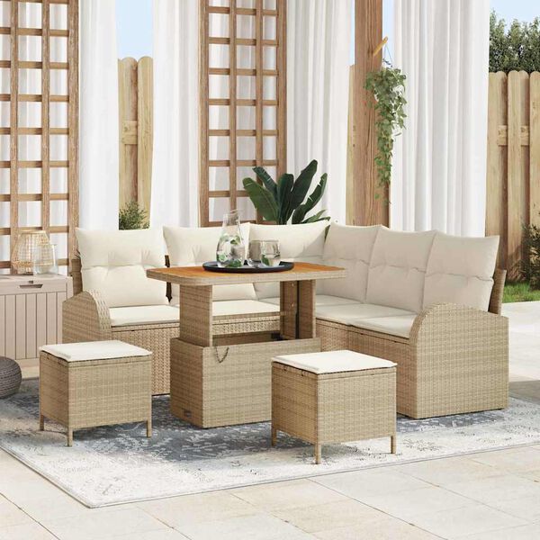 vidaXL Garten-Sofa-Set mit Kissen mit Speicher 8 pcs Beige und Creme