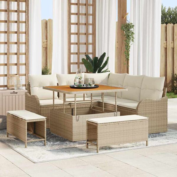 vidaXL Garten-Sofa-Set mit Kissen mit Speicher 8 pcs Beige und Creme