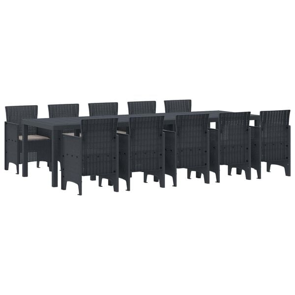 vidaXL Garten Essgruppe mit Kissen 11 pcs Anthrazit Poly Rattan