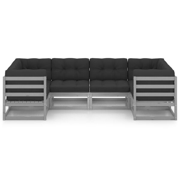 vidaXL 6-tlg. Garten-Lounge-Set mit Kissen Grau Massivholz Kiefer