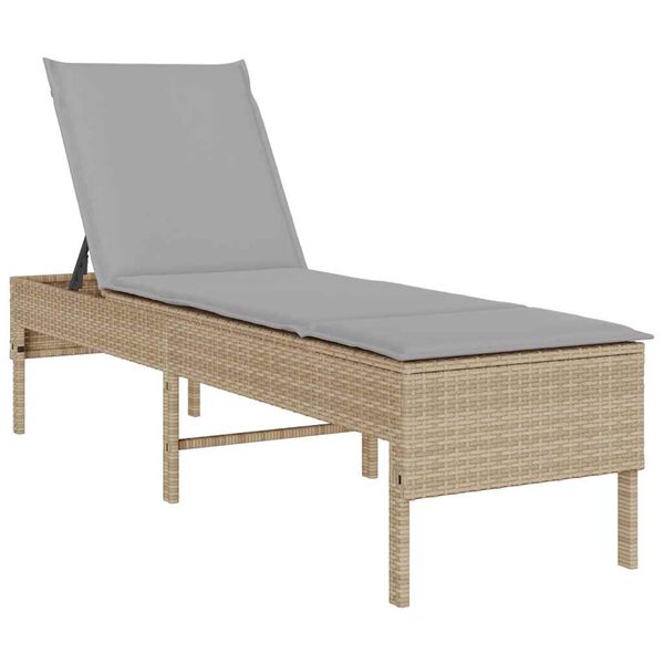 vidaXL Sonnenliege mit Auflage Beige 55x200x44 cm Poly Rattan