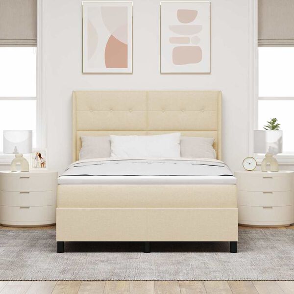 vidaXL Boxspringbett mit Matratze Creme 190 x 140 cm Stoff