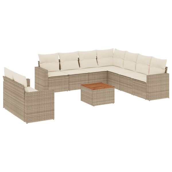 vidaXL 10-tlg. Garten-Sofagarnitur mit Kissen Beige Poly Rattan