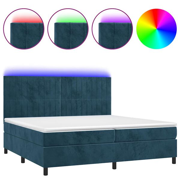 vidaXL Boxspringbett mit Matratze & LED Dunkelblau 200x200 cm Samt