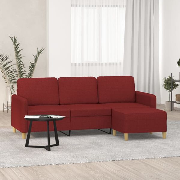 vidaXL 3-Sitzer-Sofa mit Hocker Weinrot 180 cm Stoff