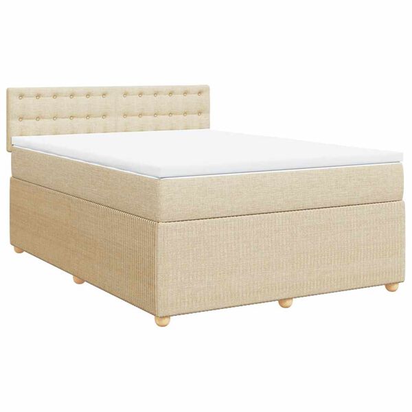 vidaXL Boxspringbett mit Matratze Creme 140x200 cm Stoff