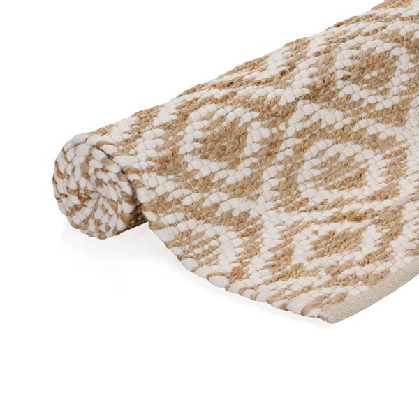 vidaXL Handgewebter Teppich Jute Stoff 120 x 180 cm Natur und Weiß