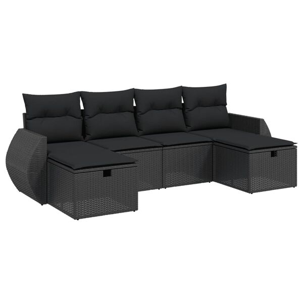 vidaXL 6-tlg. Garten-Sofagarnitur mit Kissen Schwarz Poly Rattan