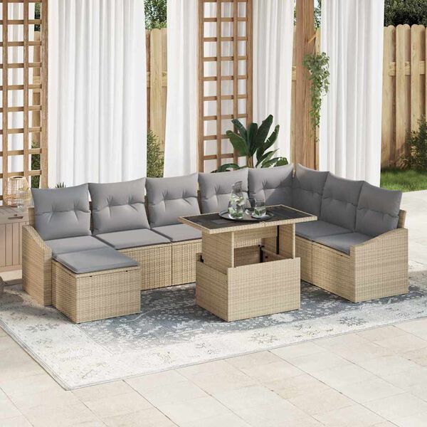 vidaXL Sofa Set mit Kissen 9 pcs Beige und Hellgrau Poly-Rattan