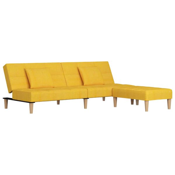 vidaXL Schlafsofa 2-Sitzer mit 2 Kissen & Hocker Gelb Stoff