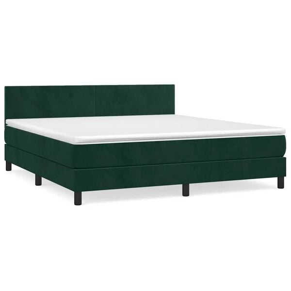 vidaXL Boxspringbett mit Matratze Dunkelgr&uuml;n 160x200 cm Samt