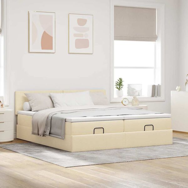 vidaXL Ottoman-Bett mit Matratzen Creme 200x200 cm Stoff