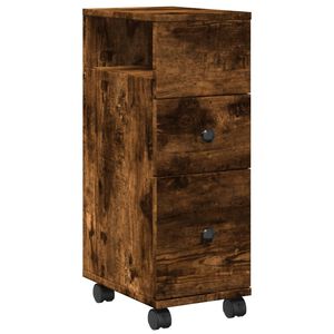 vidaXL Badschrank Schmal mit Rollen R&auml;uchereiche Holzwerkstoff