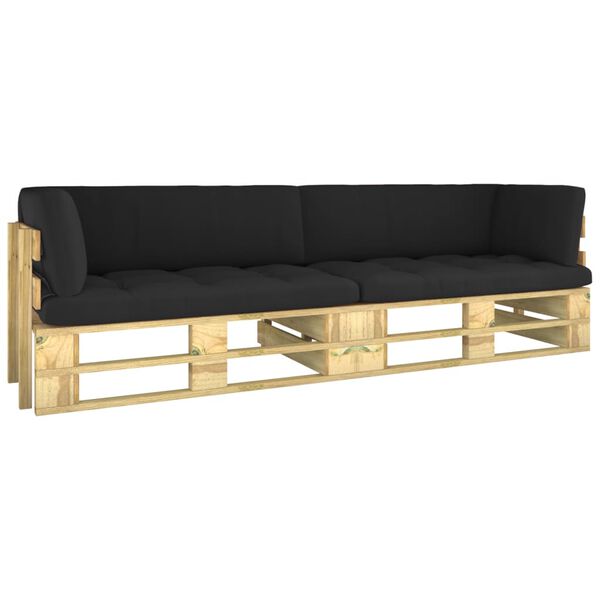 vidaXL 2-Sitzer-Palettensofa mit Kissen Gr&uuml;n Impr&auml;gniertes Kiefernholz