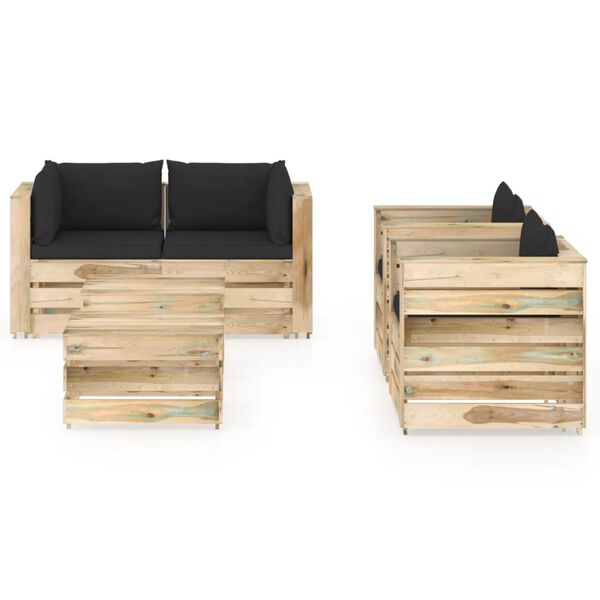 vidaXL 6-tlg. Garten-Lounge-Set mit Kissen Gr&uuml;n Impr&auml;gniertes Holz