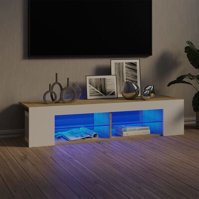 vidaXL TV-Schrank mit LED-Leuchten Weiß Sonoma-Eiche 135x39x30 cm
