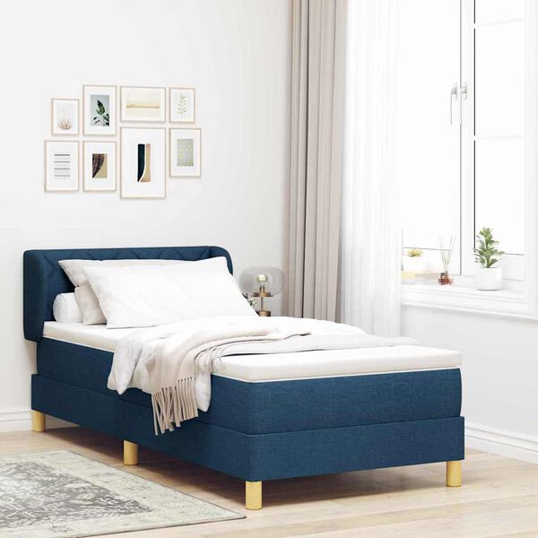 vidaXL Boxspringbett mit Matratze mit Kopfteil Blau 100 x 200 cm Stoff