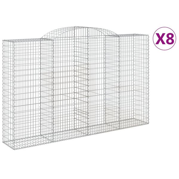 vidaXL Gabionen mit Hochbogen 8 Stk. 300x50x180/200cm Verzinktes Eisen