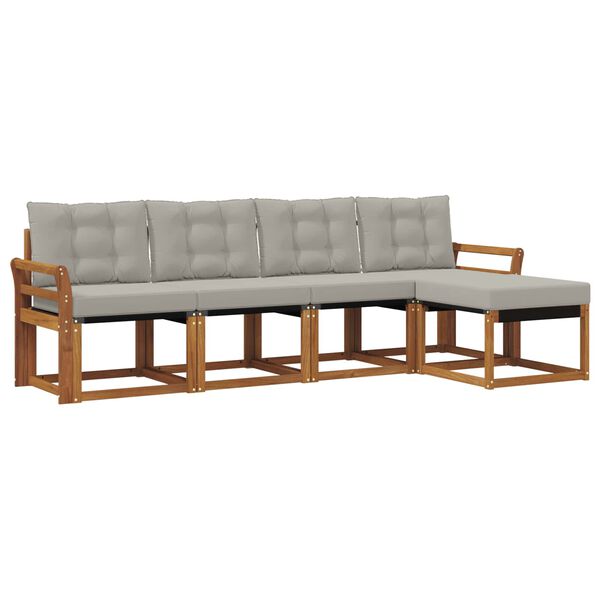 vidaXL Outdoor-Sofagarnitur mit Kissen 5 pcs Nat&uuml;rlich und Hellgrau