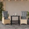 vidaXL 3-tlg. Garten-Essgruppe mit Kissen Beige Poly Rattan