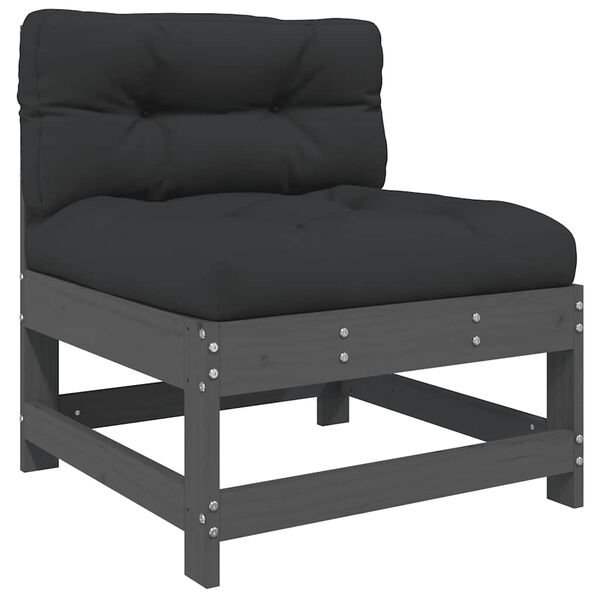 vidaXL Mittelsofa mit Kissen Grau Massivholz Kiefer