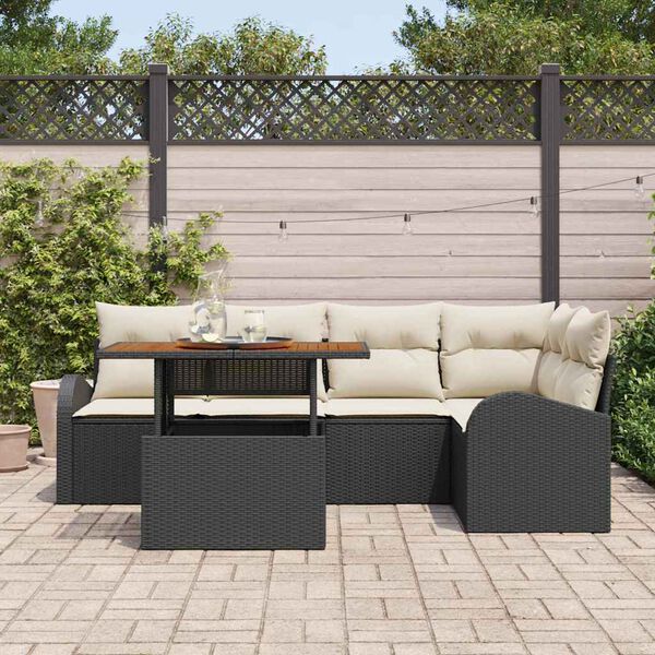 vidaXL Garten-Sofa-Set mit Kissen 6 pcs Schwarz und Creme