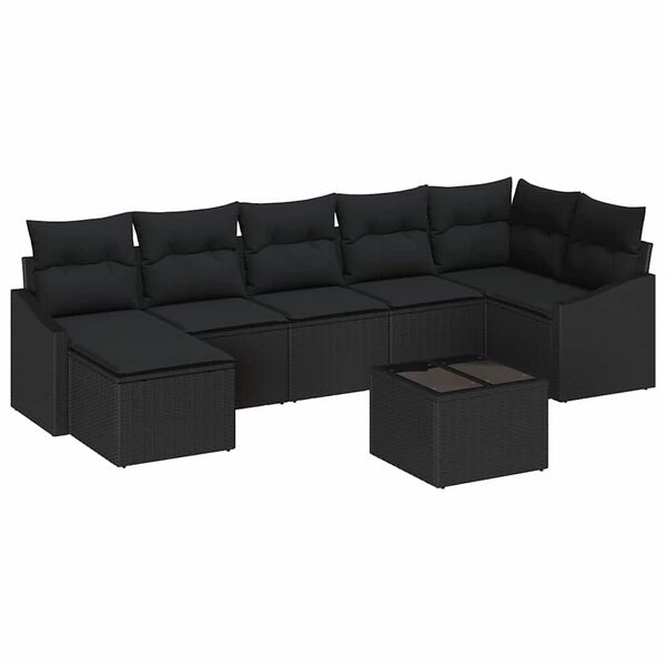 vidaXL Garten-Sofa-Set mit Kissen 8 pcs Schwarz Poly-Rattan