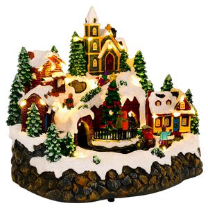 vidaXL Weihnachtsdorf mit Zug SALO 25,5 x 20 x 23 cm Harz Mehrfarbig