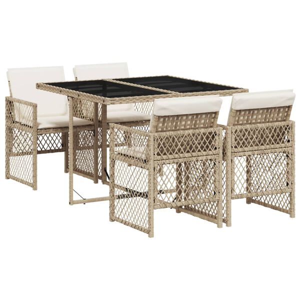vidaXL 5-tlg. Garten-Essgruppe mit Kissen Beige Poly Rattan