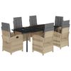 vidaXL 7-tlg. Garten-Essgruppe mit Kissen Beigemischung Poly Rattan
