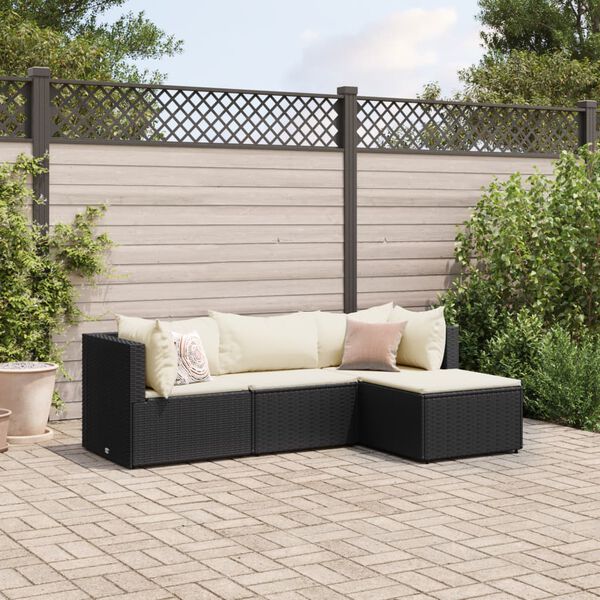 vidaXL 4-tlg. Garten-Lounge-Set mit Kissen Schwarz Poly Rattan