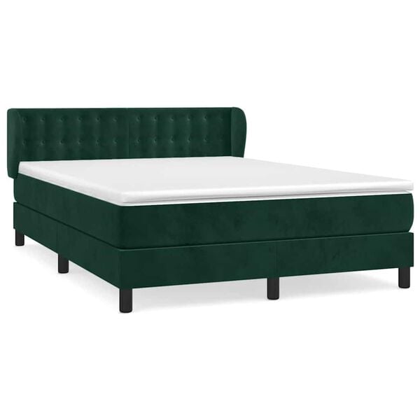 vidaXL Boxspringbett mit Matratze Dunkelgr&uuml;n 140x190 cm Samt